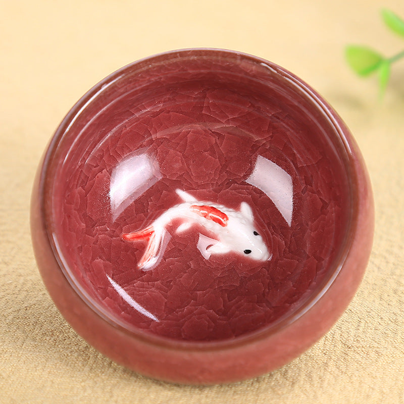 Tasse à thé en céramique motif carpe koï 6,1 cm | Bol porte-bonheur Kung Fu