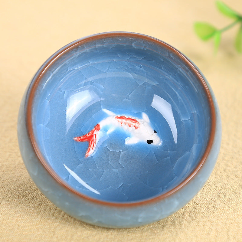 Tasse à thé en céramique motif carpe koï 6,1 cm | Bol porte-bonheur Kung Fu