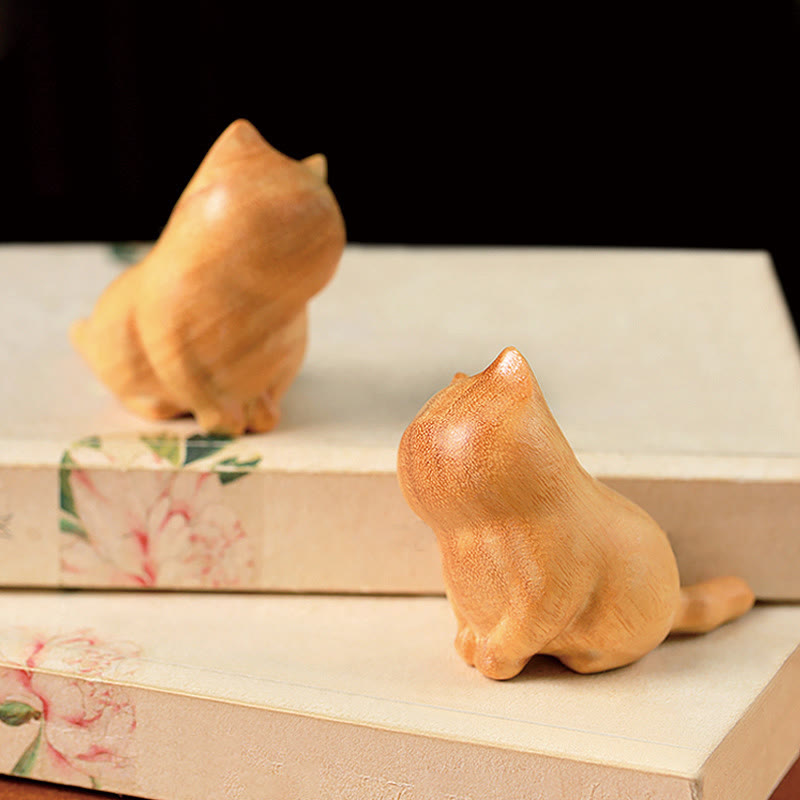 Sculpture de chat en bois de santal de 6,1 cm pour la protection et la maison zen