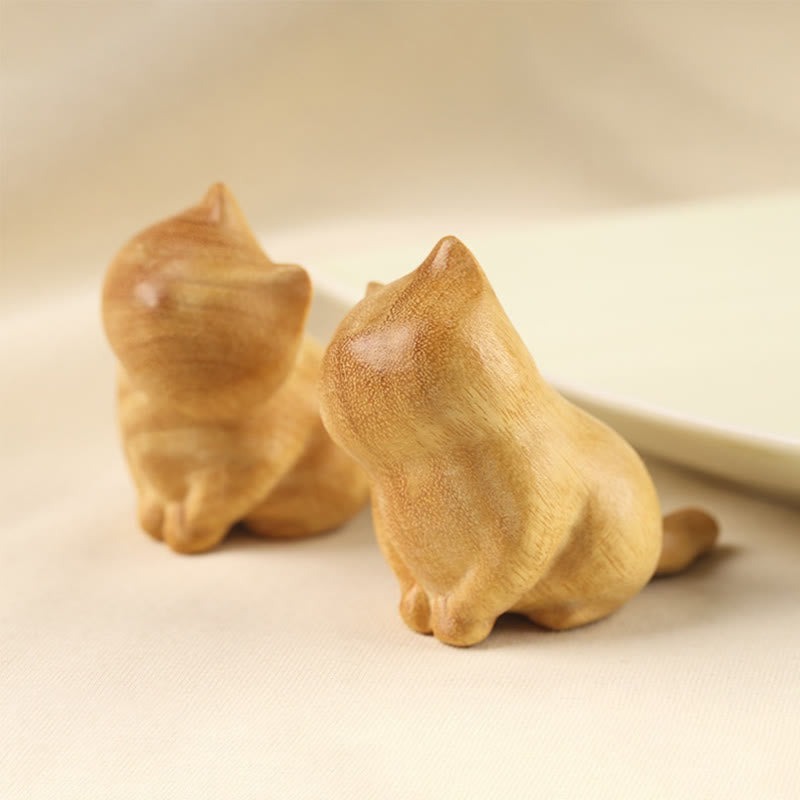 Sculpture de chat en bois de santal de 6,1 cm pour la protection et la maison zen