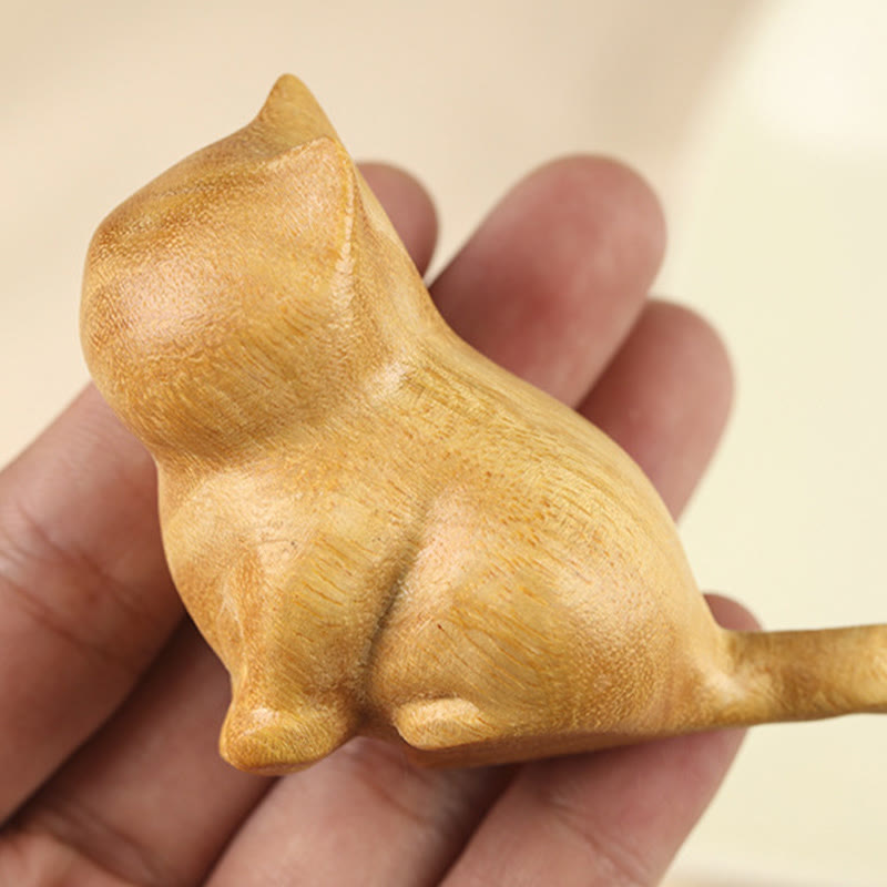 Sculpture de chat en bois de santal de 6,1 cm pour la protection et la maison zen