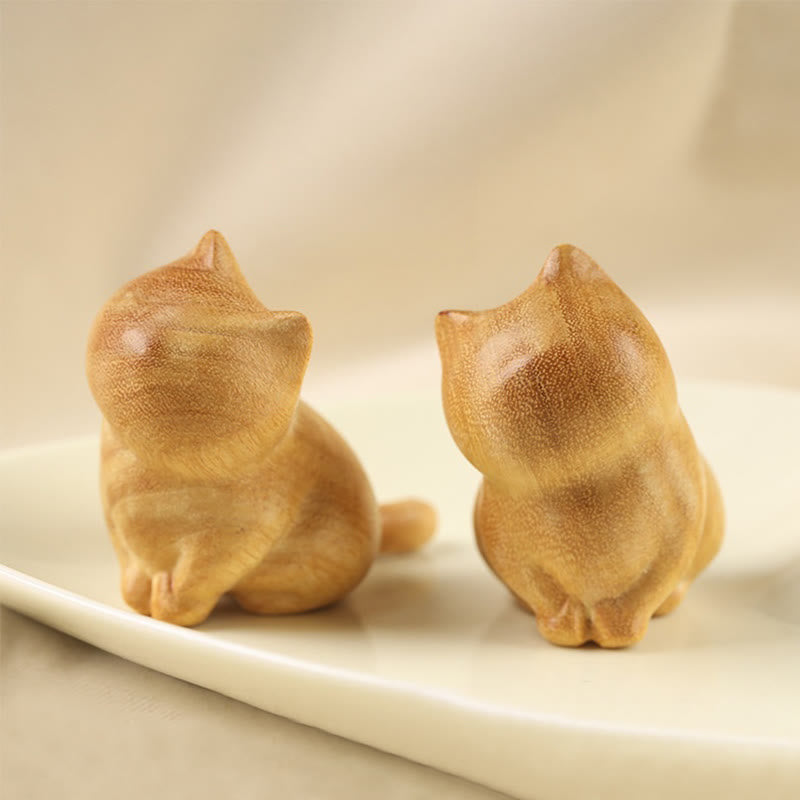 Sculpture de chat en bois de santal de 6,1 cm pour la protection et la maison zen