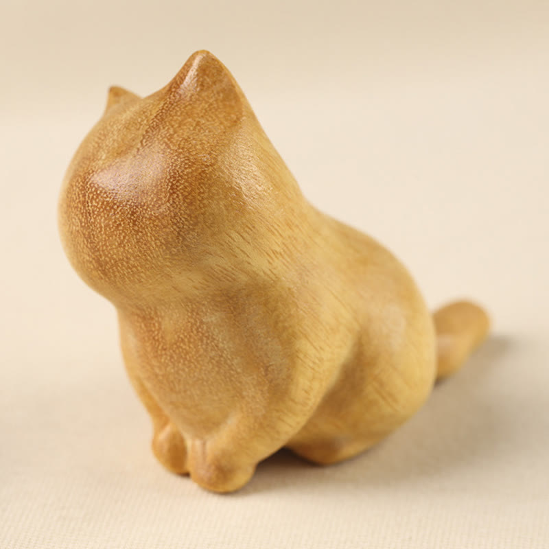 Sculpture de chat en bois de santal de 6,1 cm pour la protection et la maison zen