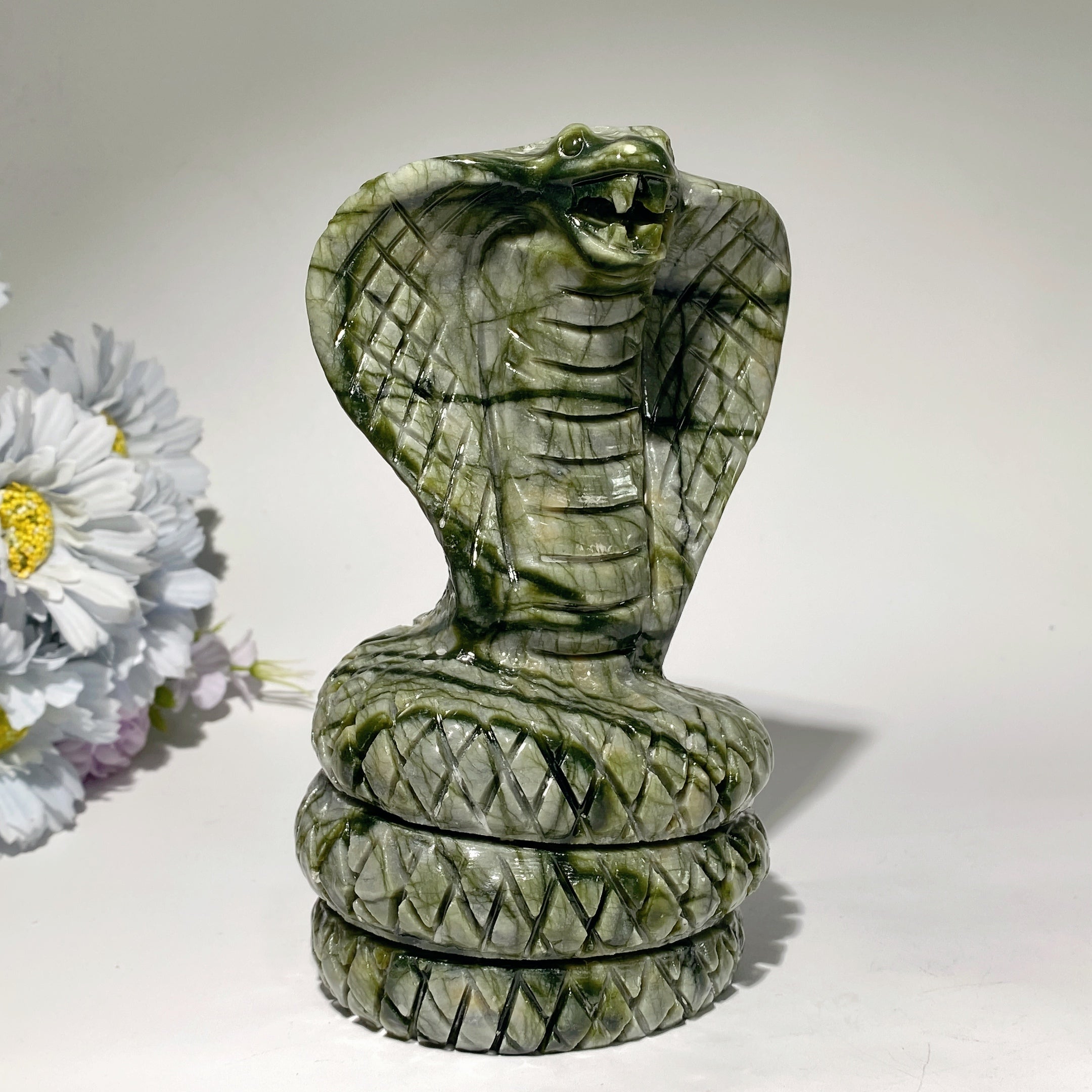 6.5-inch Jade Cobra Crystal Animal Carving for Healing