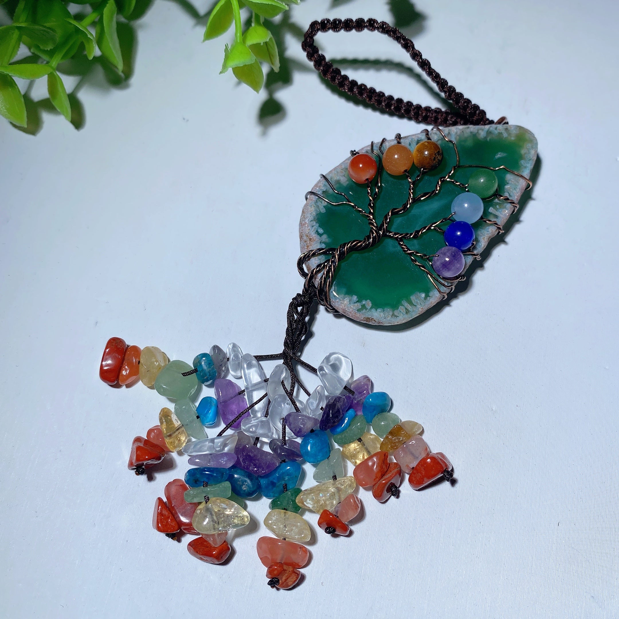 6.5in Colorful Agate Crystal Tree Ornament for Car