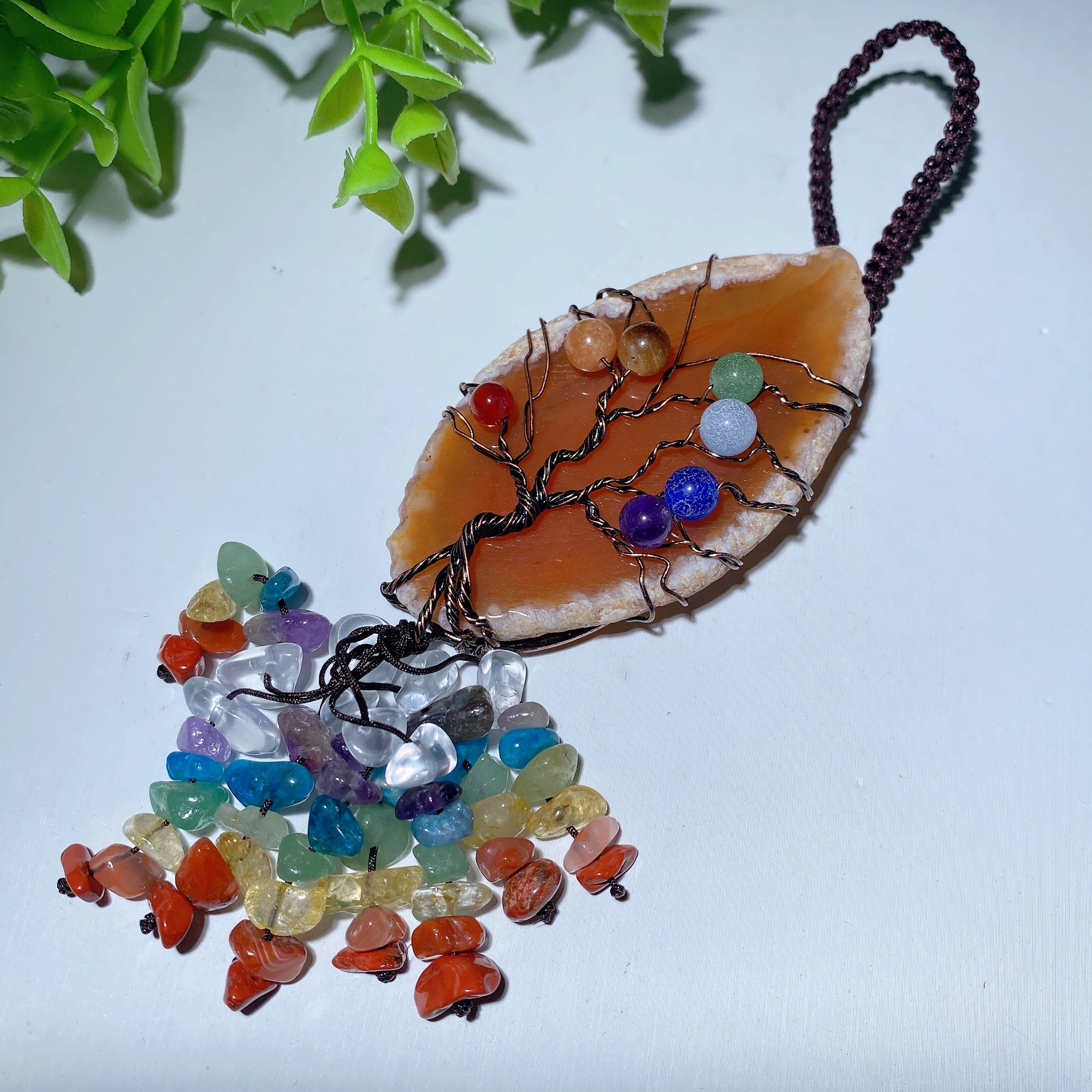 6.5in Colorful Agate Crystal Tree Ornament for Car