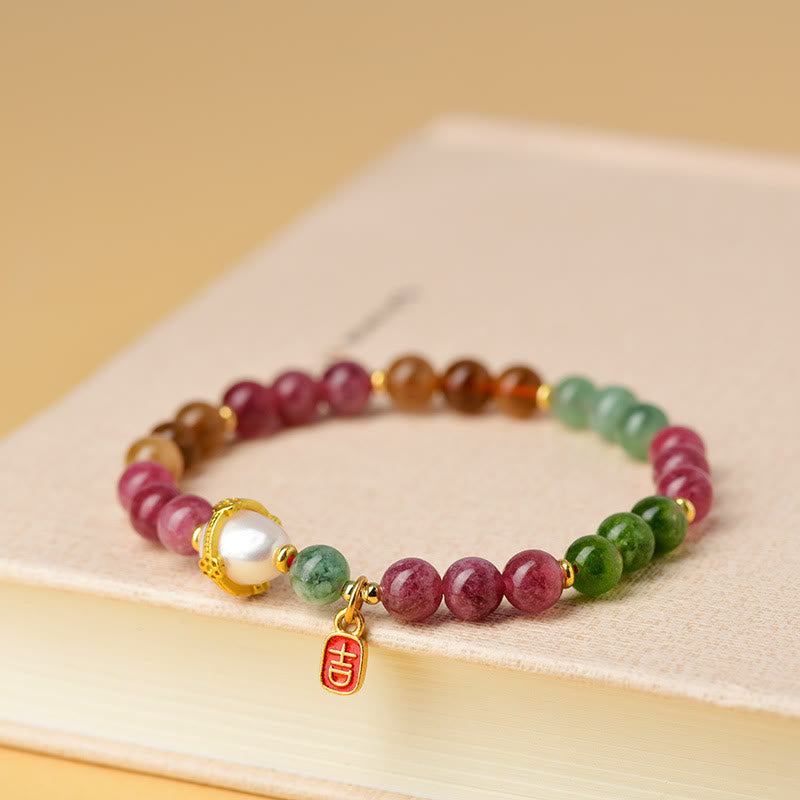 Bracelet de sagesse spirituelle en perles de tourmaline multicolores de 6,5 mm