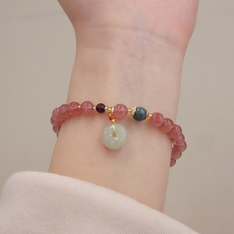 Bracelet de guérison en jade quartz fraise de 6,5 mm pour la paix