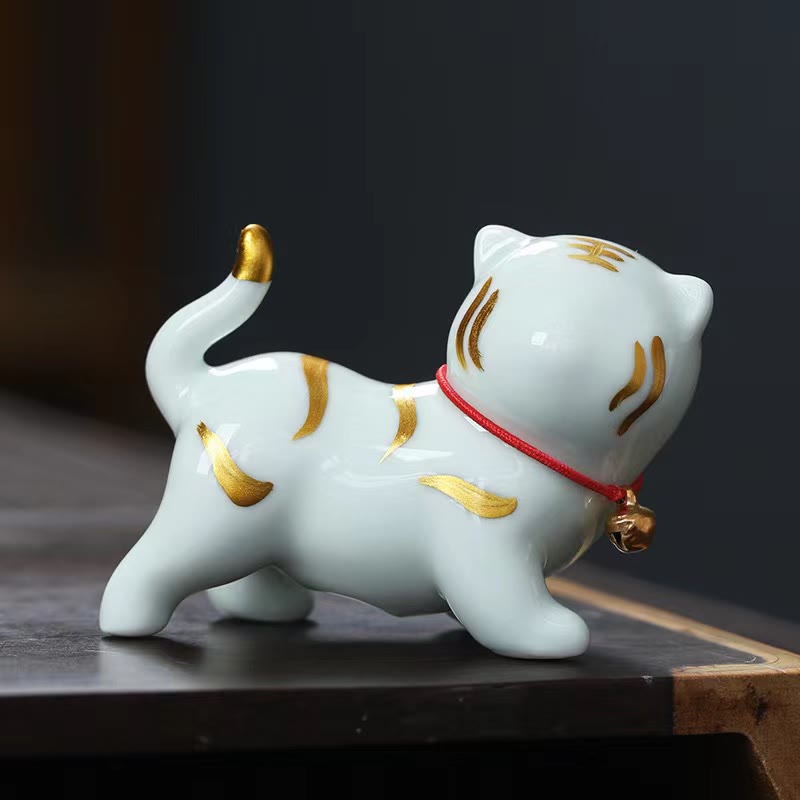 Mini figurine de tigre en céramique de 6,8 cm pour décoration spirituelle