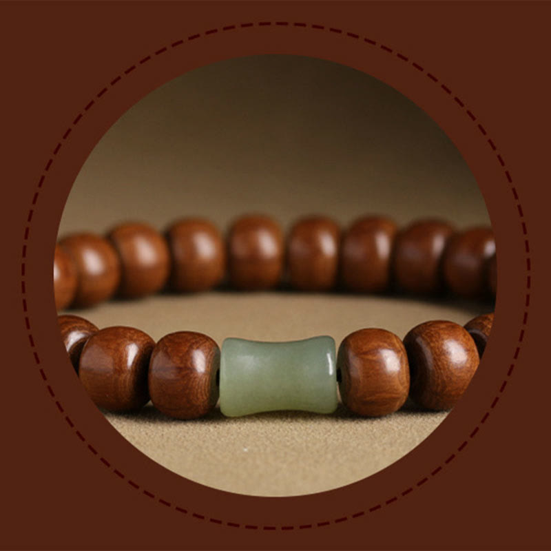 Bracelet de protection en bois d'Abelia Biflora et jade Hetian 6*8 mm