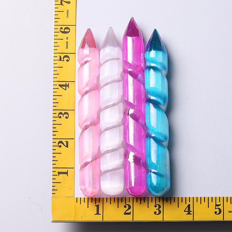 Baguette en cristal de sélénite spirale Aura de 6 po