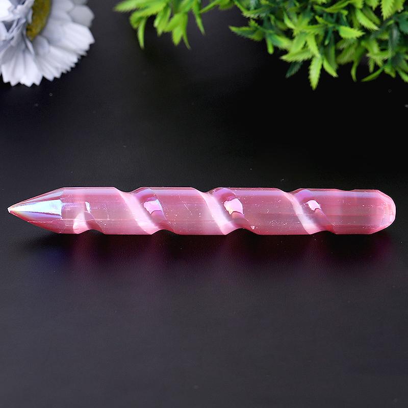 Baguette en cristal de sélénite spirale Aura de 6 po