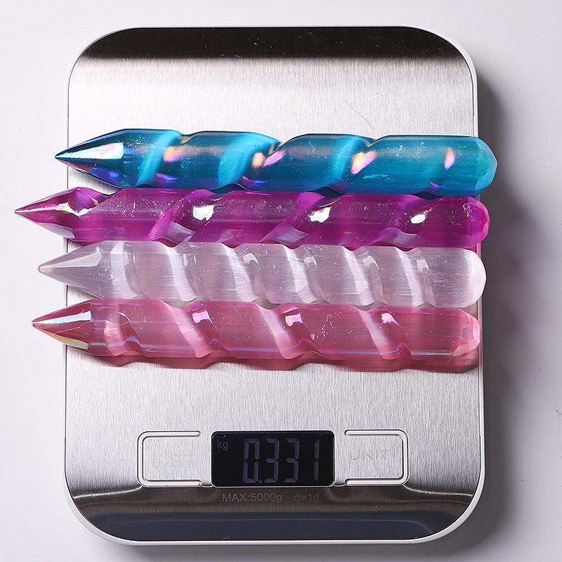 Baguette en cristal de sélénite spirale Aura de 6 po