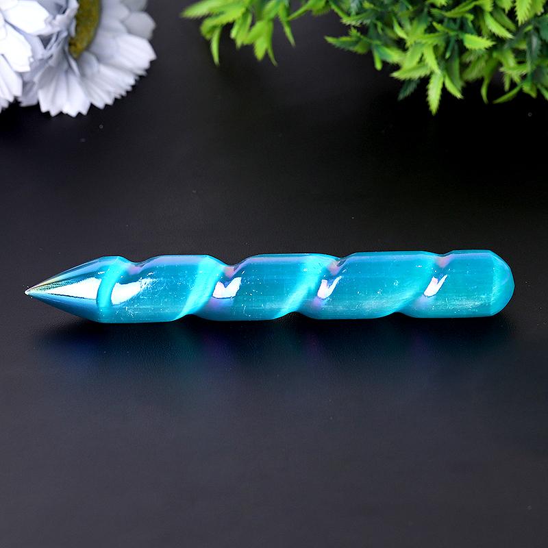Baguette en cristal de sélénite spirale Aura de 6 po
