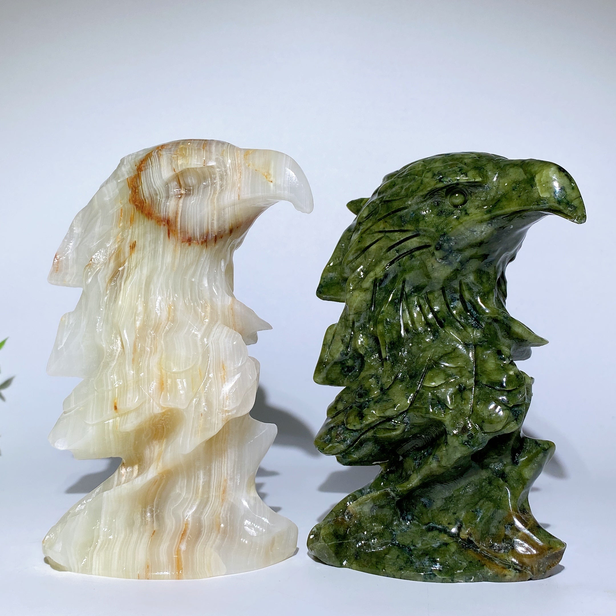 6 Inch Afghan Jade & Serpentine Eagle Head Figurines for Spiritual Healing