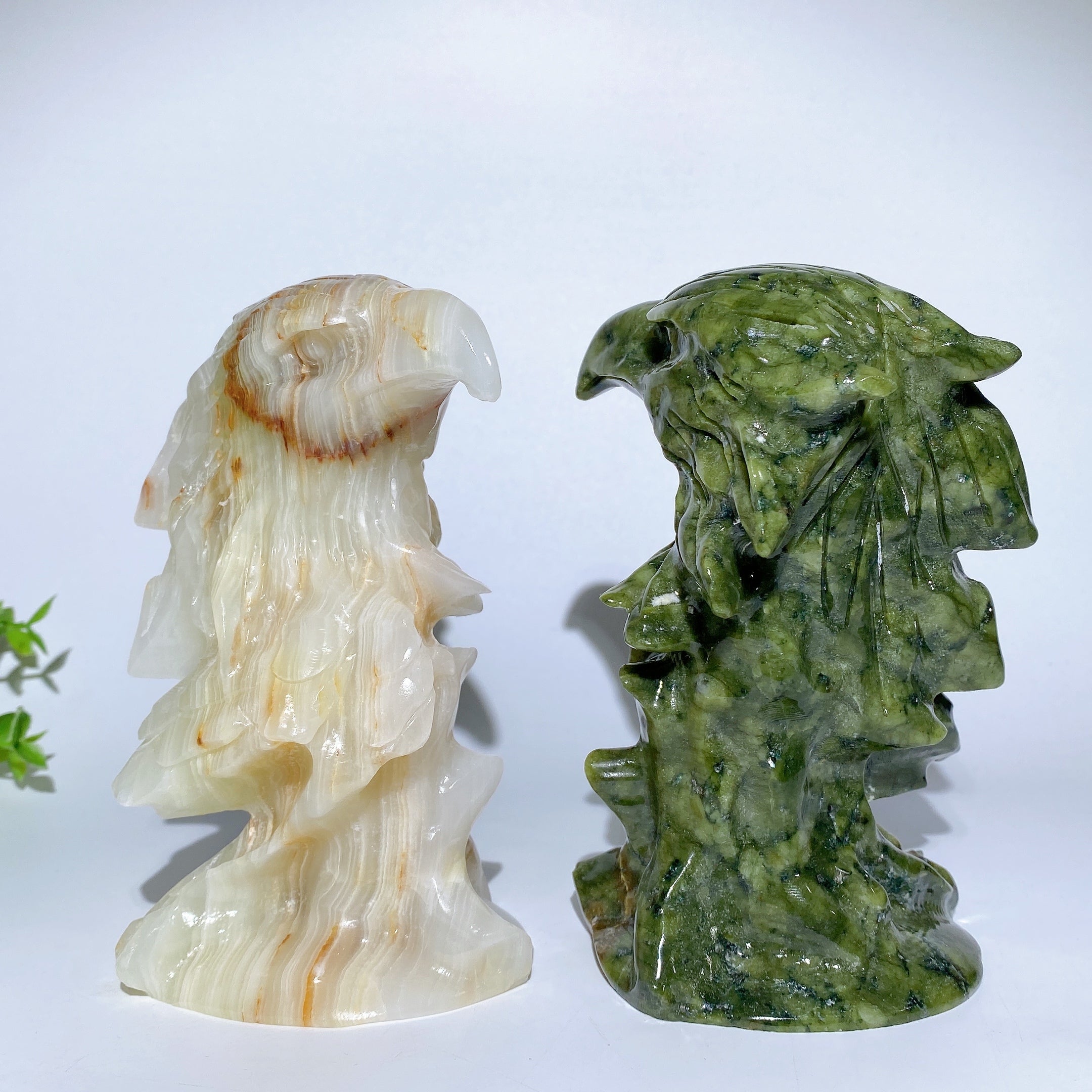 6 Inch Afghan Jade & Serpentine Eagle Head Figurines for Spiritual Healing