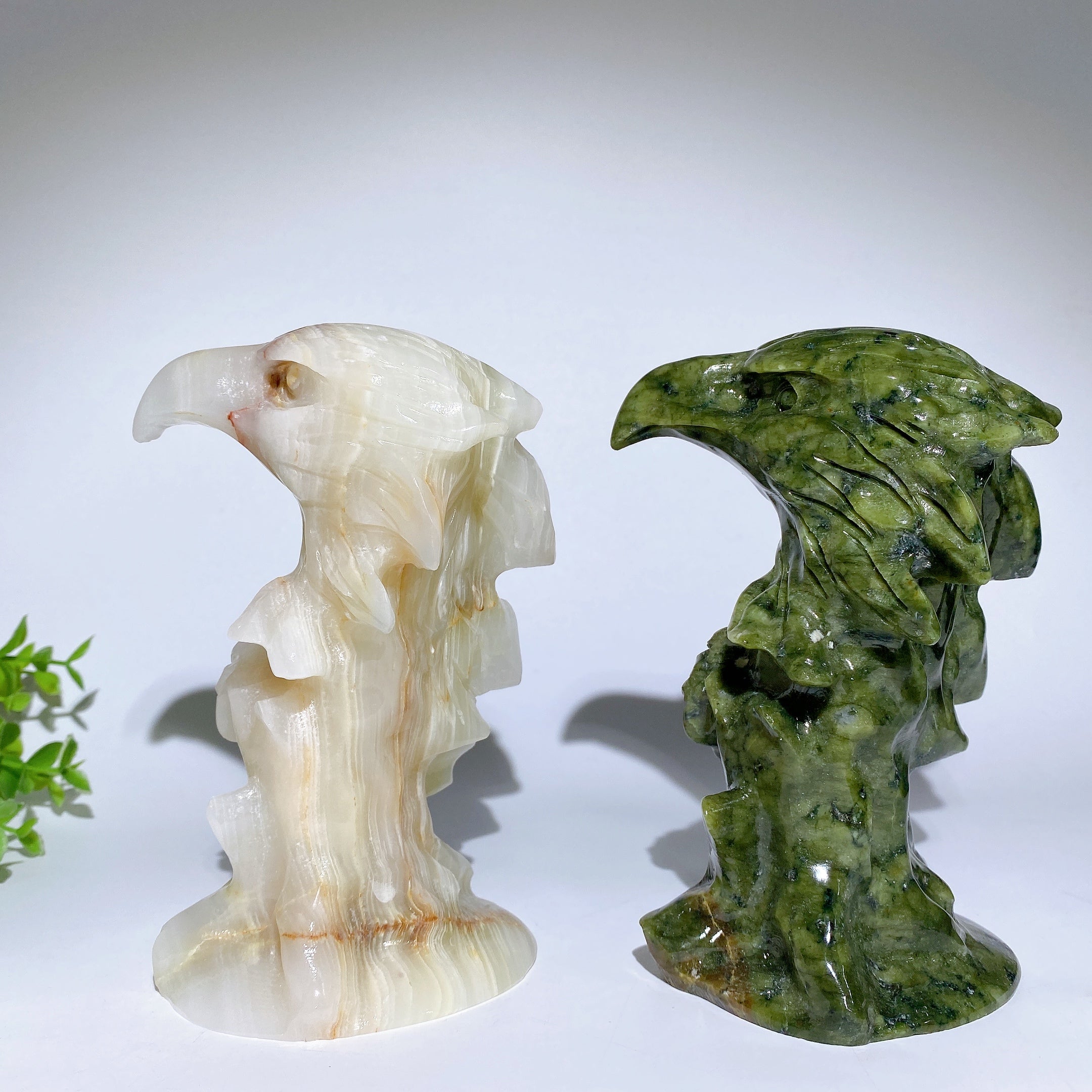 6 Inch Afghan Jade & Serpentine Eagle Head Figurines for Spiritual Healing