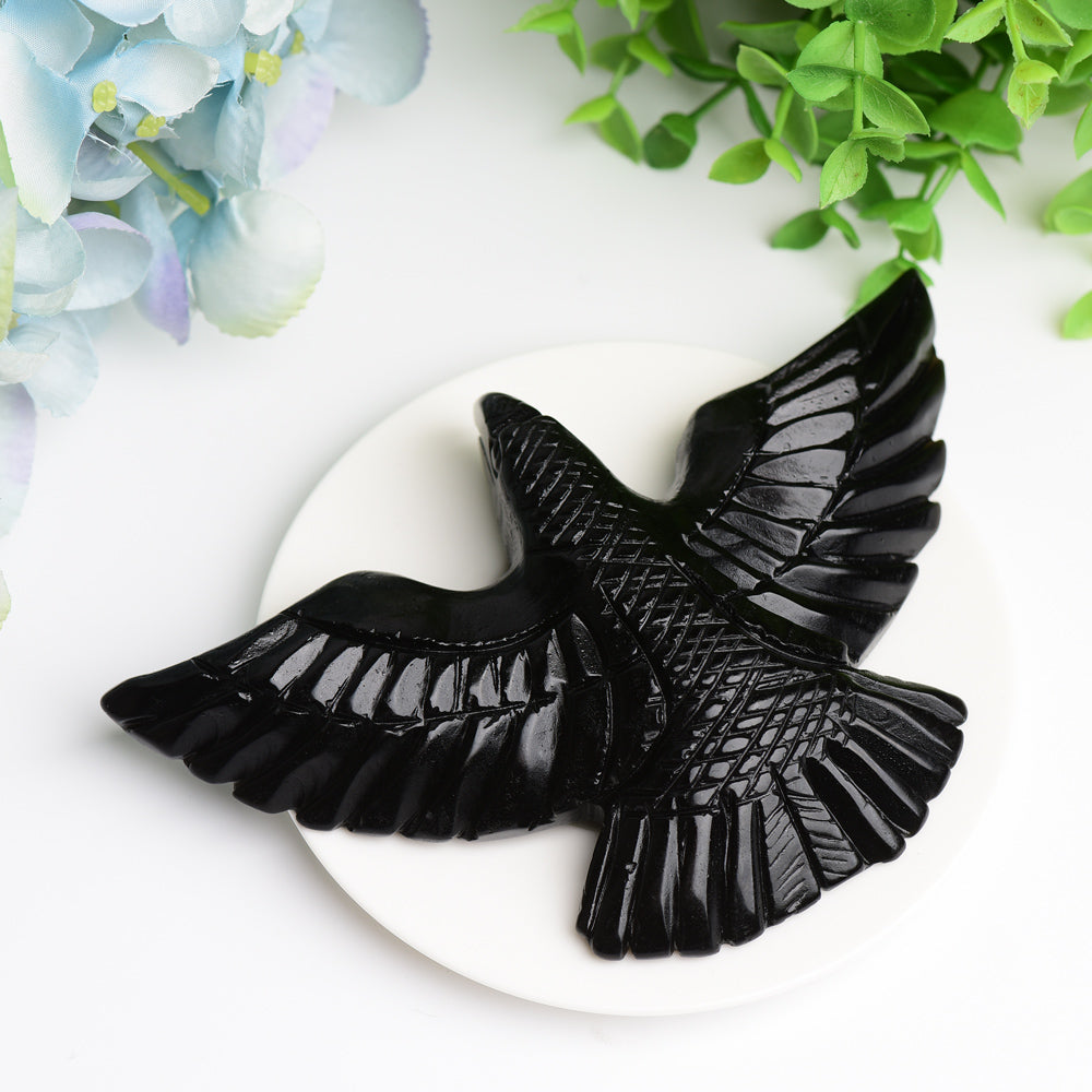 6-inch Black Obsidian Bird Crystal Carving Figurine