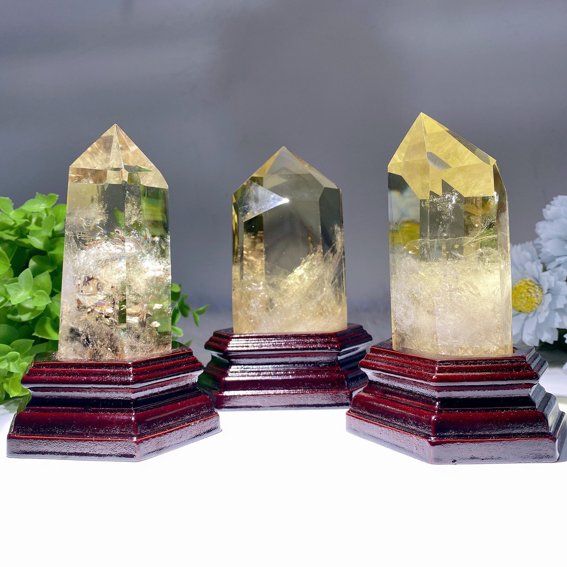 6 Inch Citrine Crystal Tower with Wooden Base for Healing