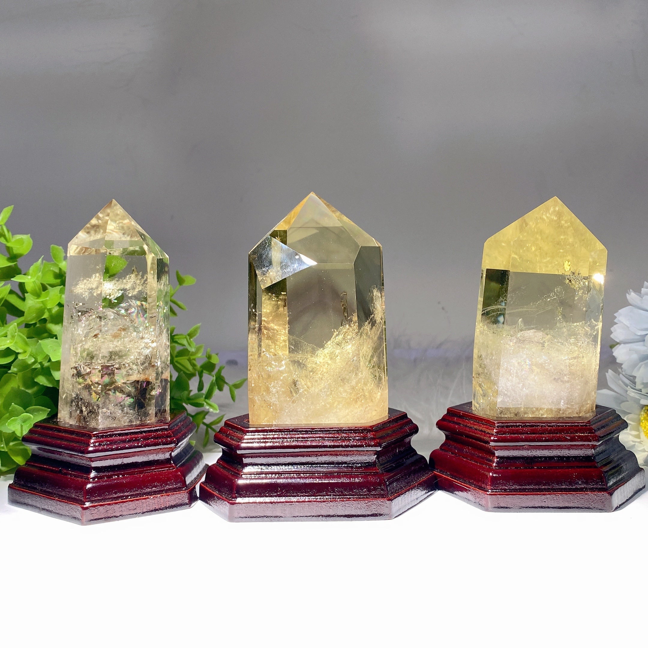 6 Inch Citrine Crystal Tower with Wooden Base for Healing