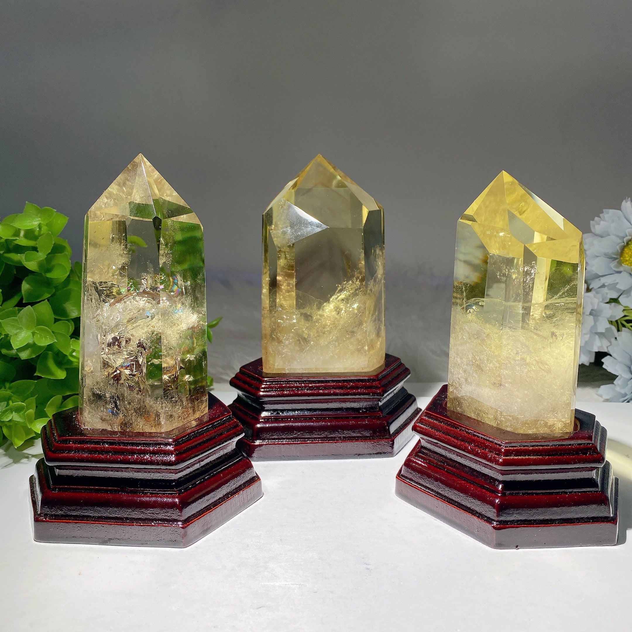 6 Inch Citrine Crystal Tower with Wooden Base for Healing