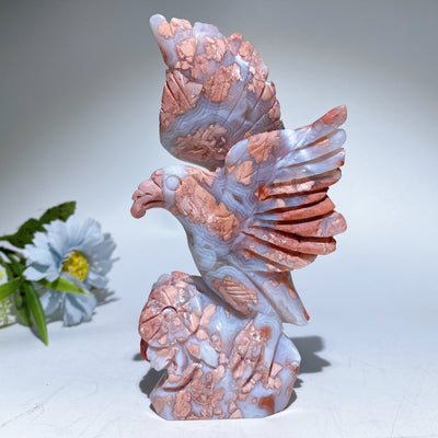 Sculpture en cristal d'aigle en agate barbe à papa de 6 pouces