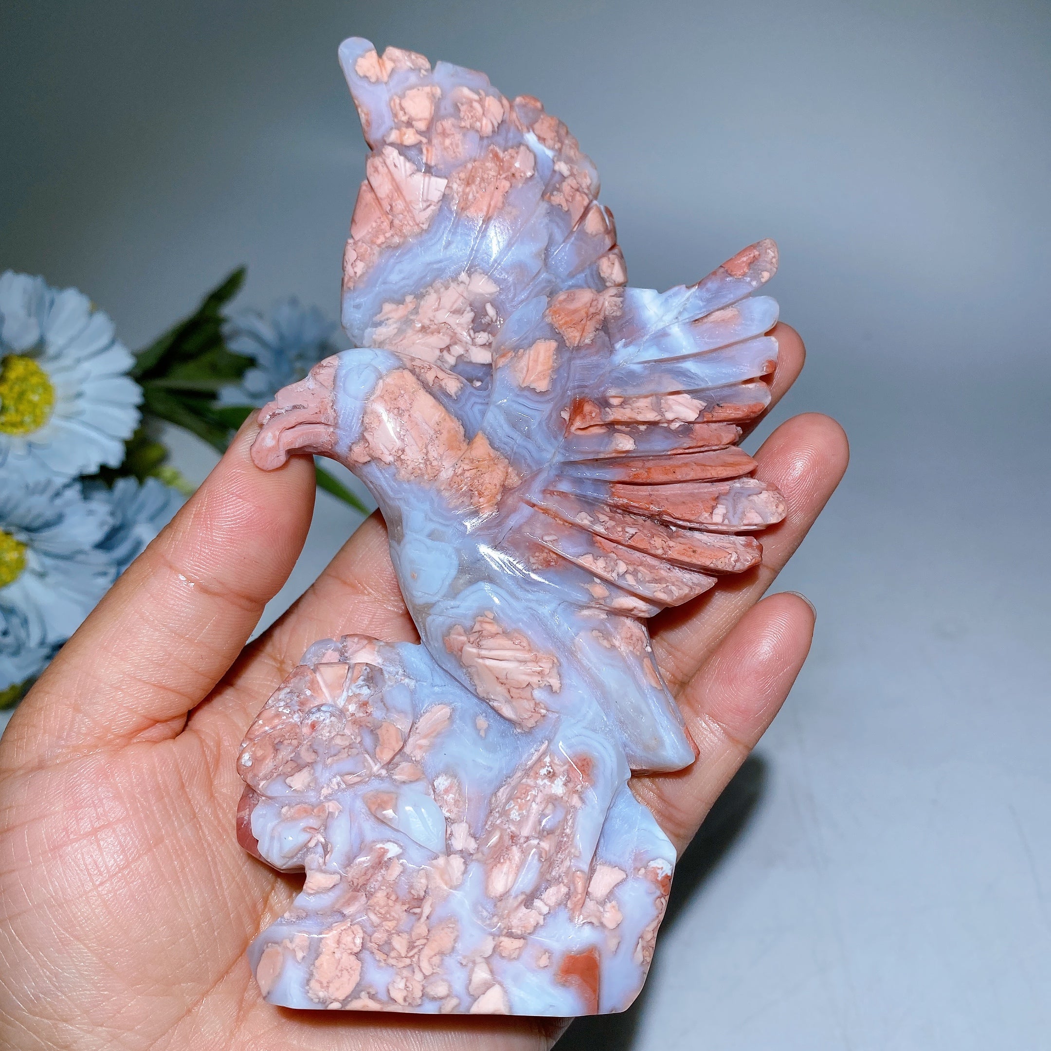 6 inch Cotton Candy Agate Eagle Crystal Carving
