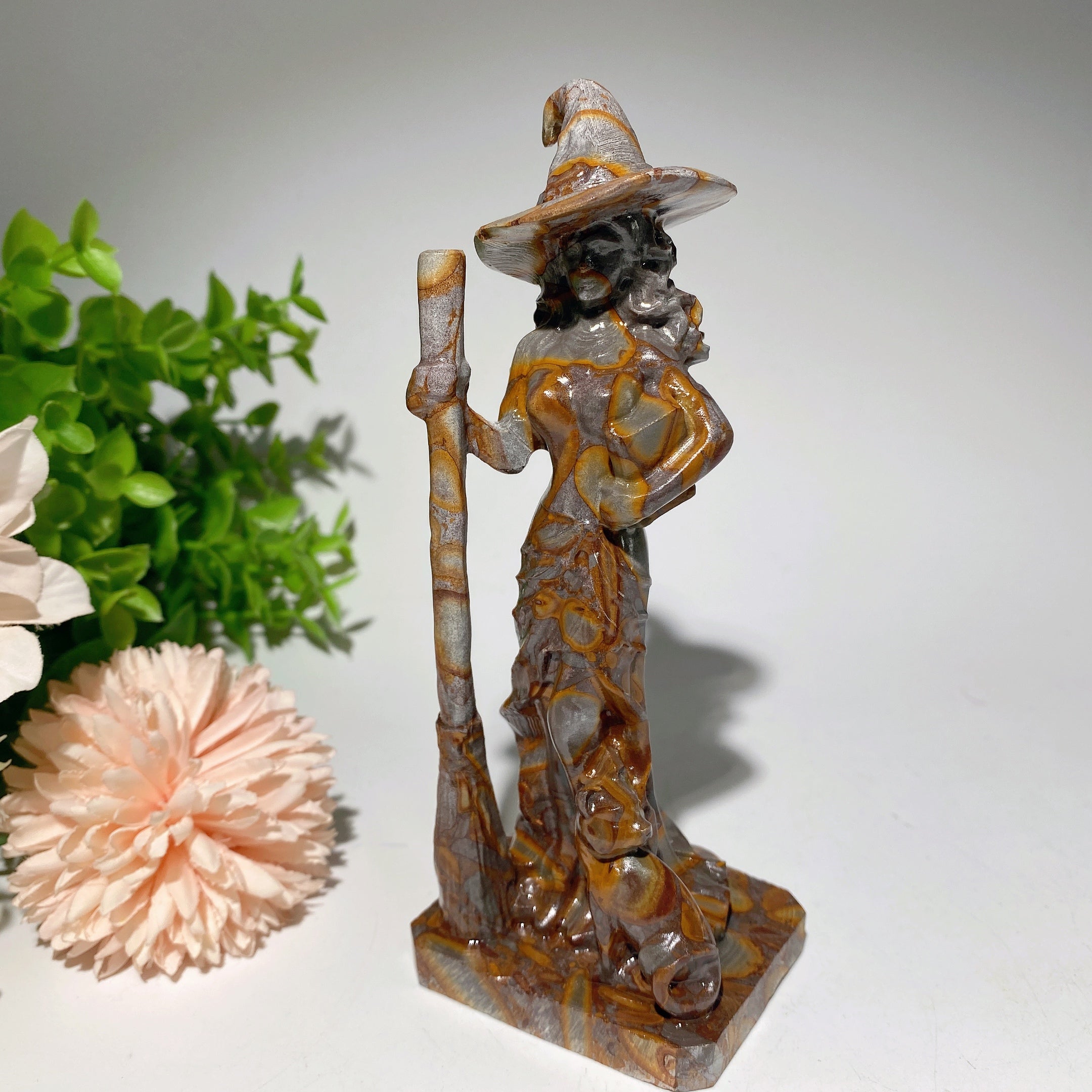 6-inch Jade & Taiji Stone Witch Carvings Crystal Figurines
