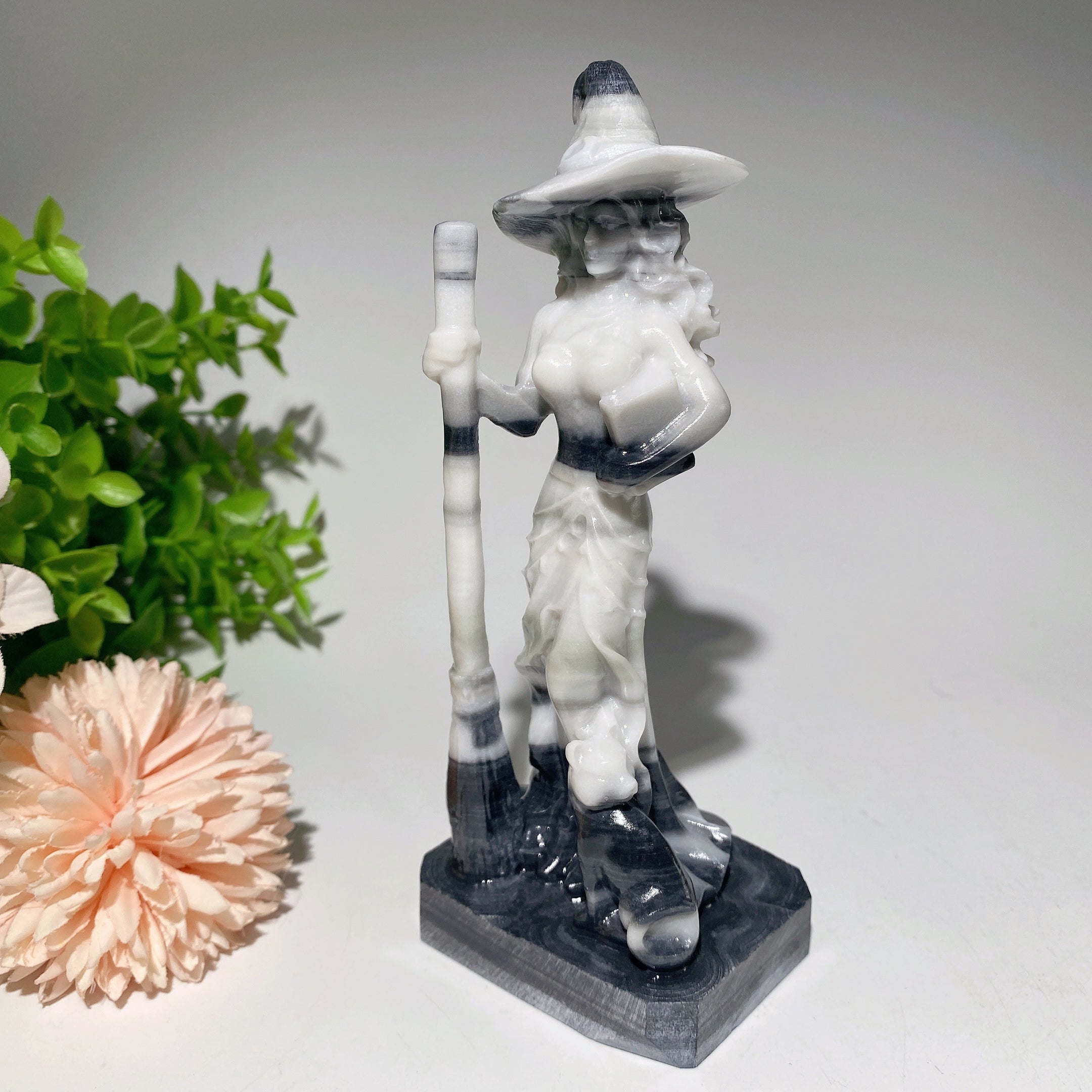 6-inch Jade & Taiji Stone Witch Carvings Crystal Figurines