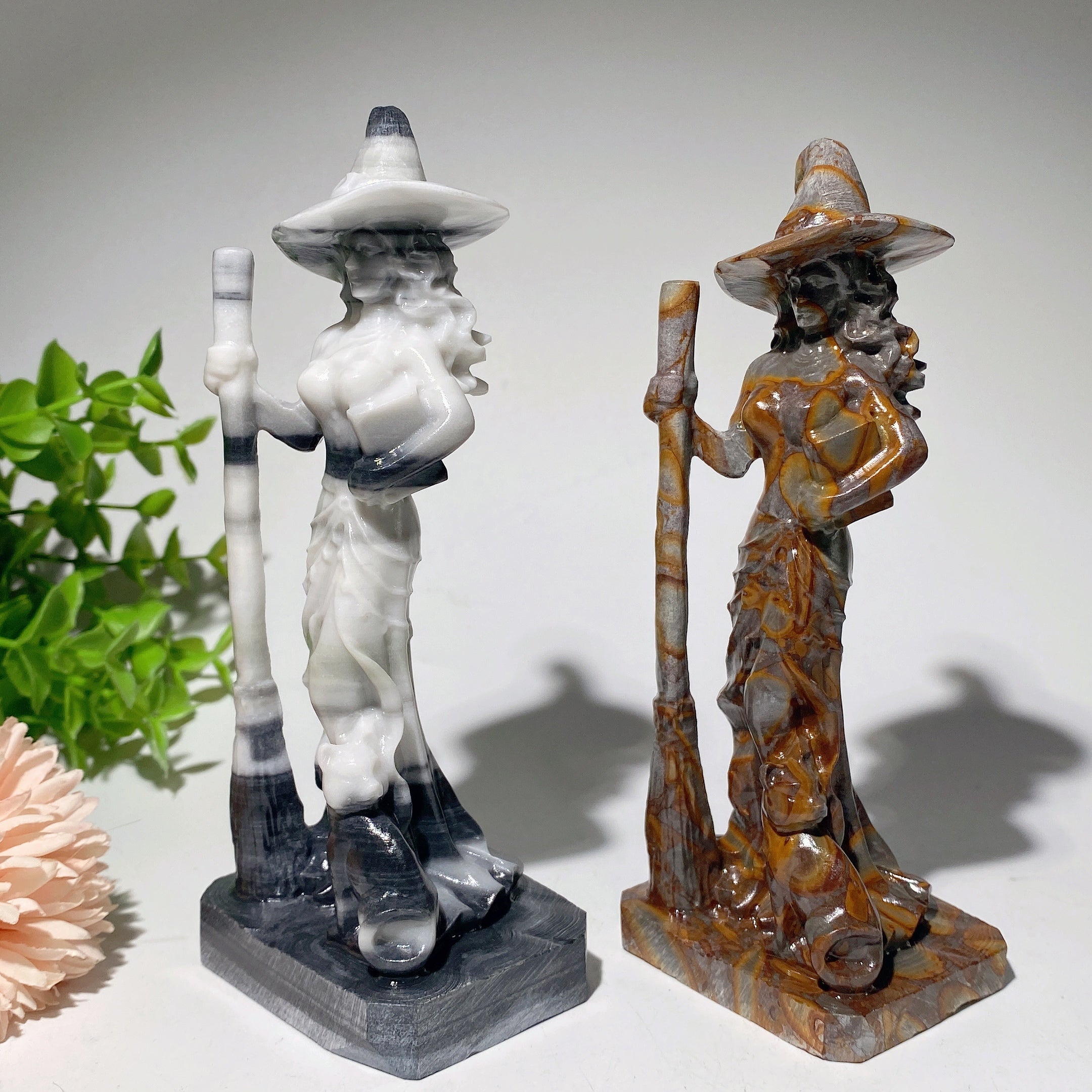 6-inch Jade & Taiji Stone Witch Carvings Crystal Figurines