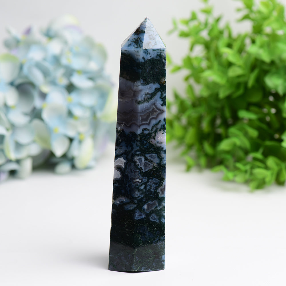6-inch Moss Agate Crystal Tower for Healing & Energy Balance