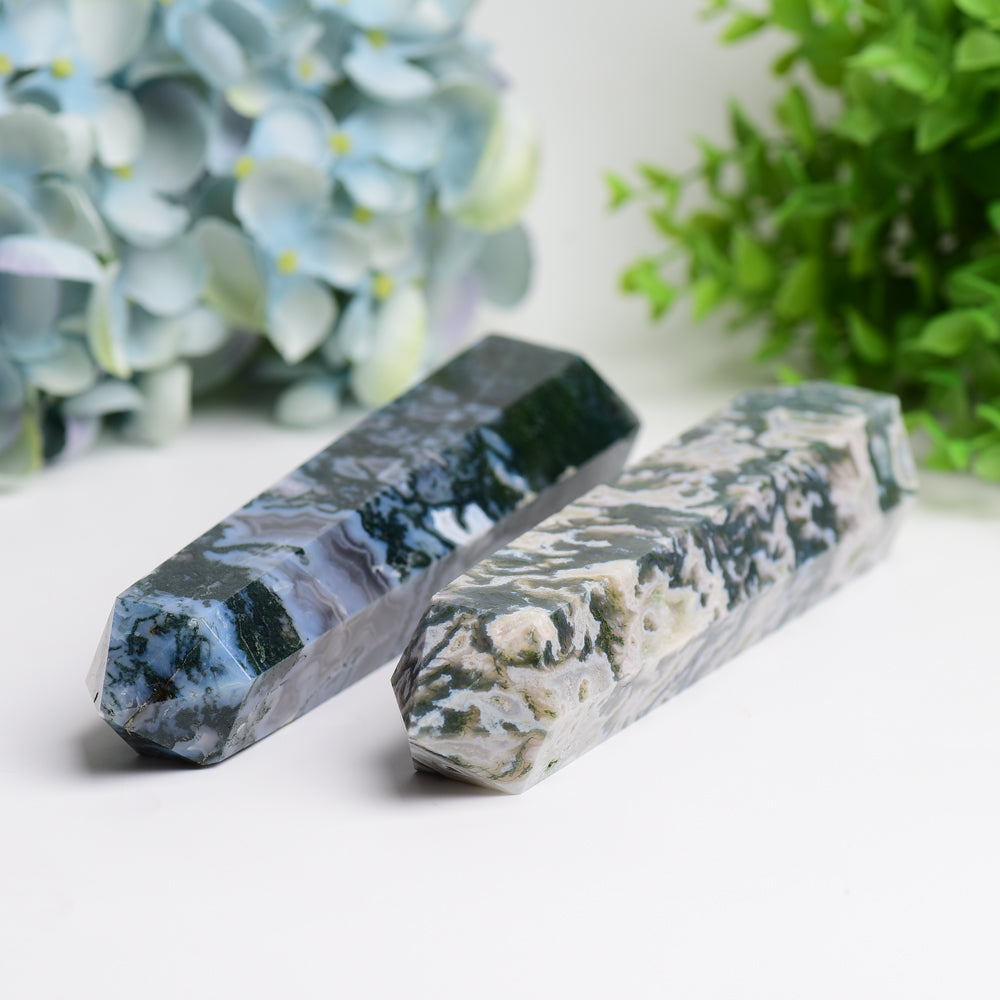 6-inch Moss Agate Crystal Tower for Healing & Energy Balance