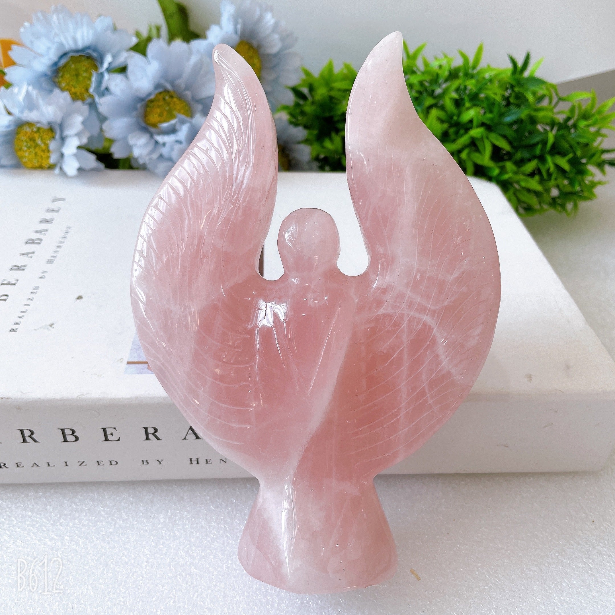6-Inch Rose Quartz Crystal Angel Figurine for Healing