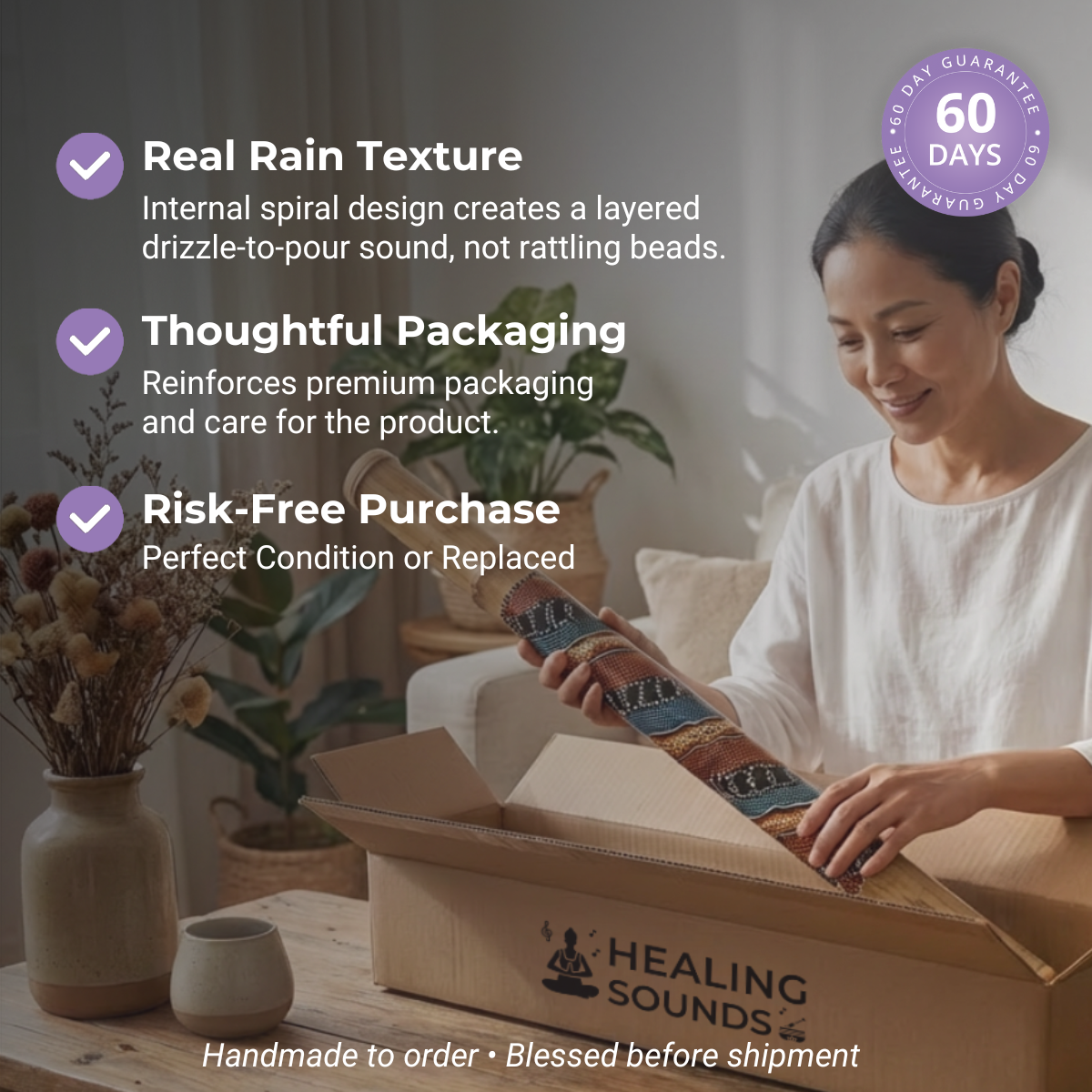 Instrument de percussion bâton de pluie en bambou de 60 cm à 120 cm