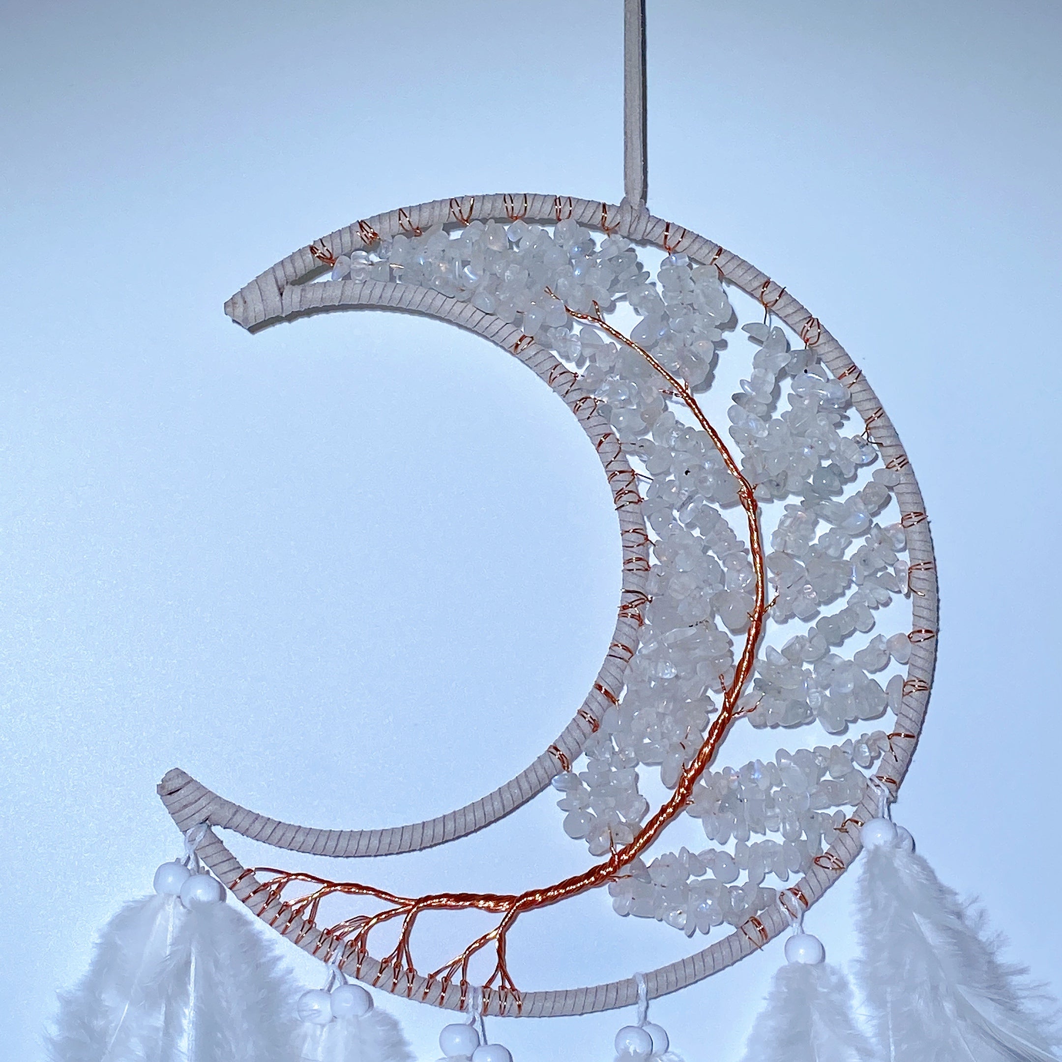 60cm Mixed Crystal Chips Moon Shape Dreamcatcher for Crystal Decor