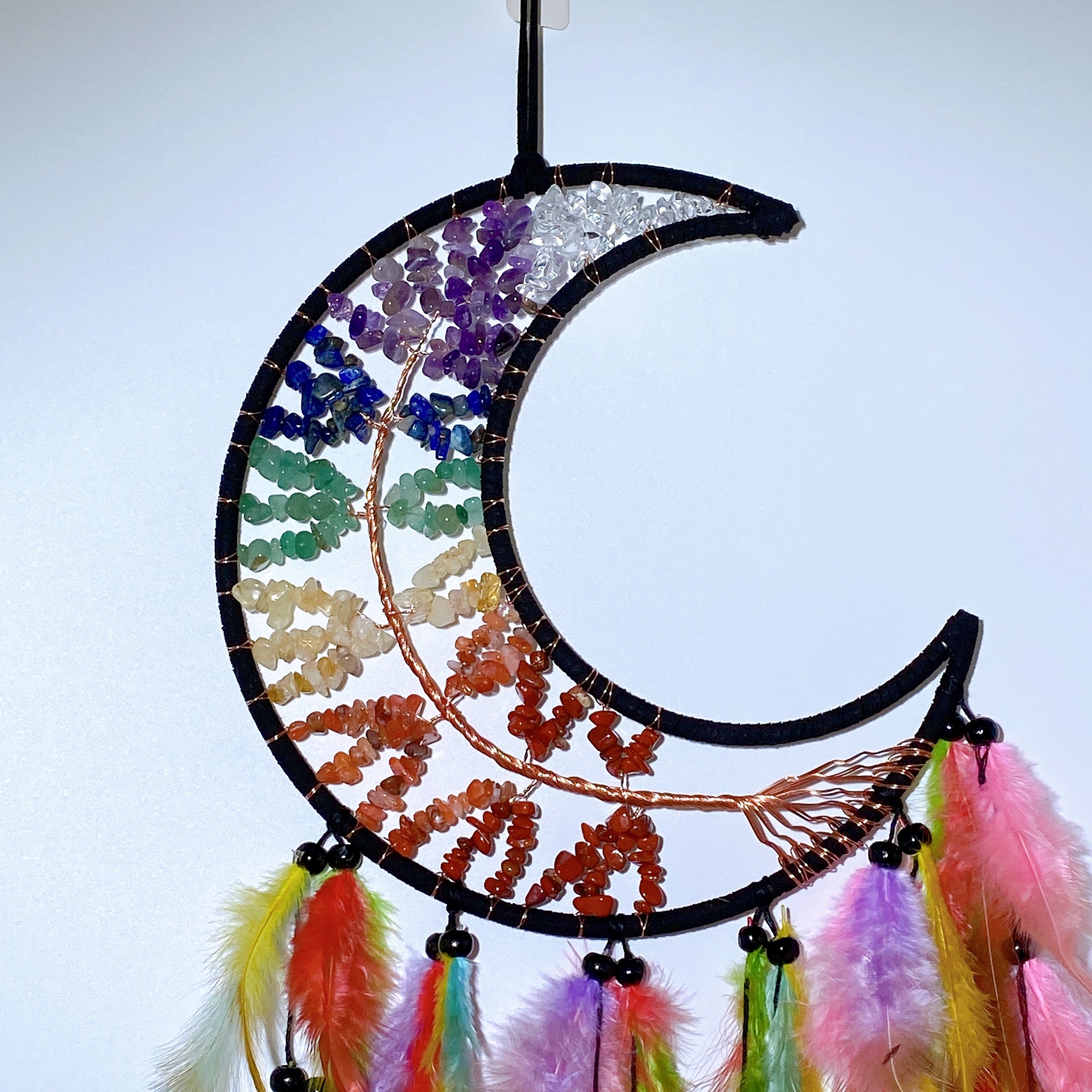 60cm Mixed Crystal Chips Moon Shape Dreamcatcher for Crystal Decor