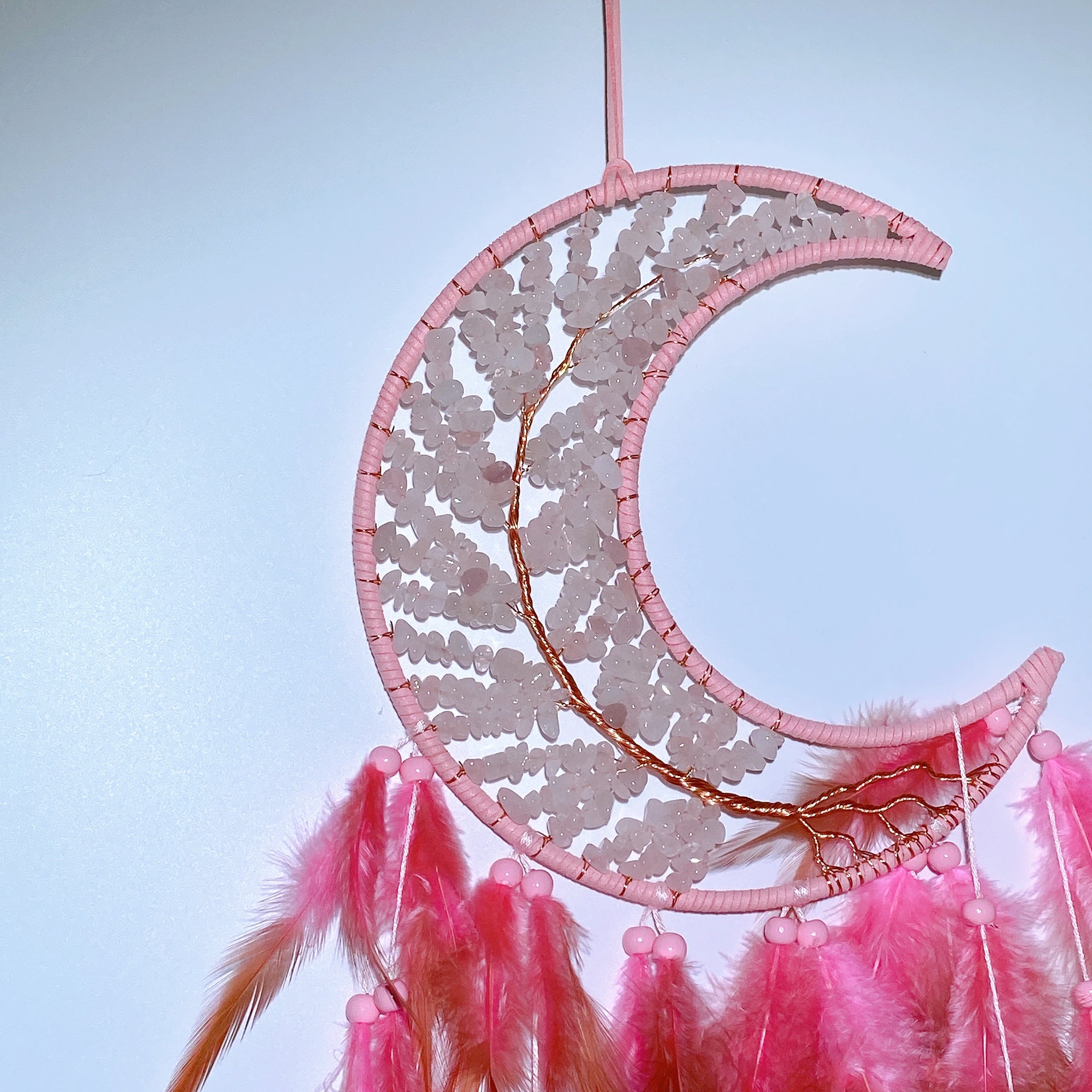 60cm Mixed Crystal Chips Moon Shape Dreamcatcher for Crystal Decor