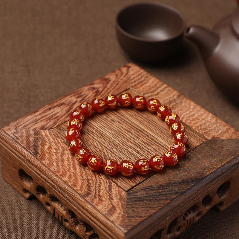 8mm White Crystal Om Mani Padme Hum Protection Bracelet