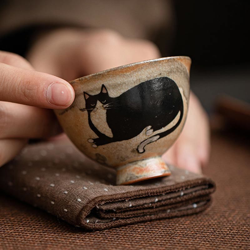 Tasse à thé en céramique pour chat de 60 ml pour décoration zen et méditation