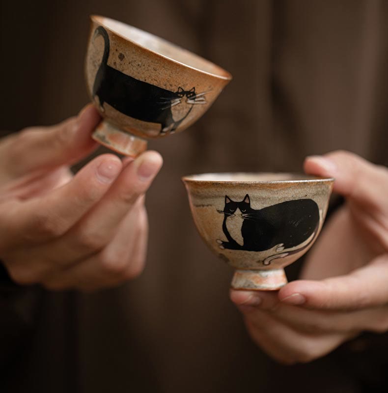 Tasse à thé en céramique pour chat de 60 ml pour décoration zen et méditation