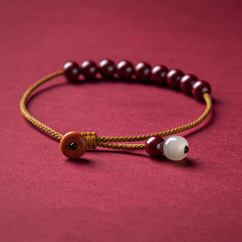 Natural Cinnabar Beaded Blessing Bracelet 14-20cm