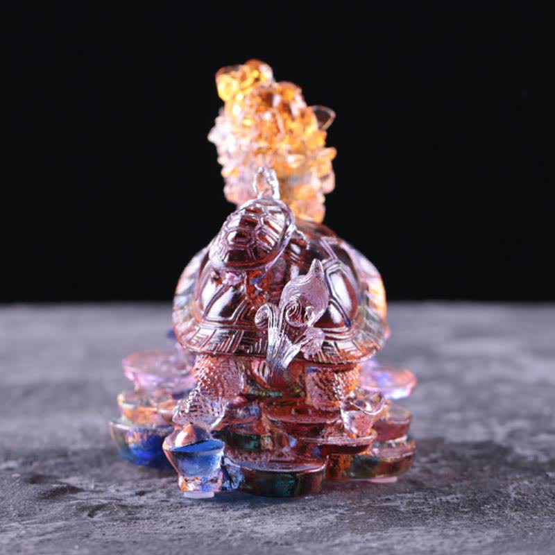 Handmade Liuli Feng Shui Dragon Turtle Art Piece for Luck