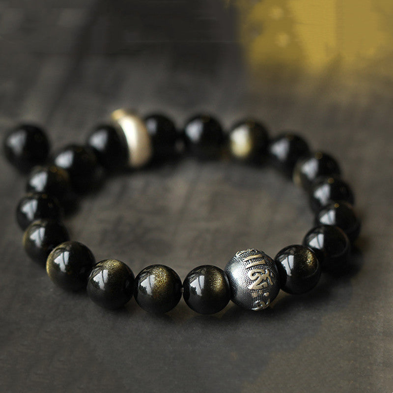 8mm Obsidian Purification Bracelet with Zodiac Buddha