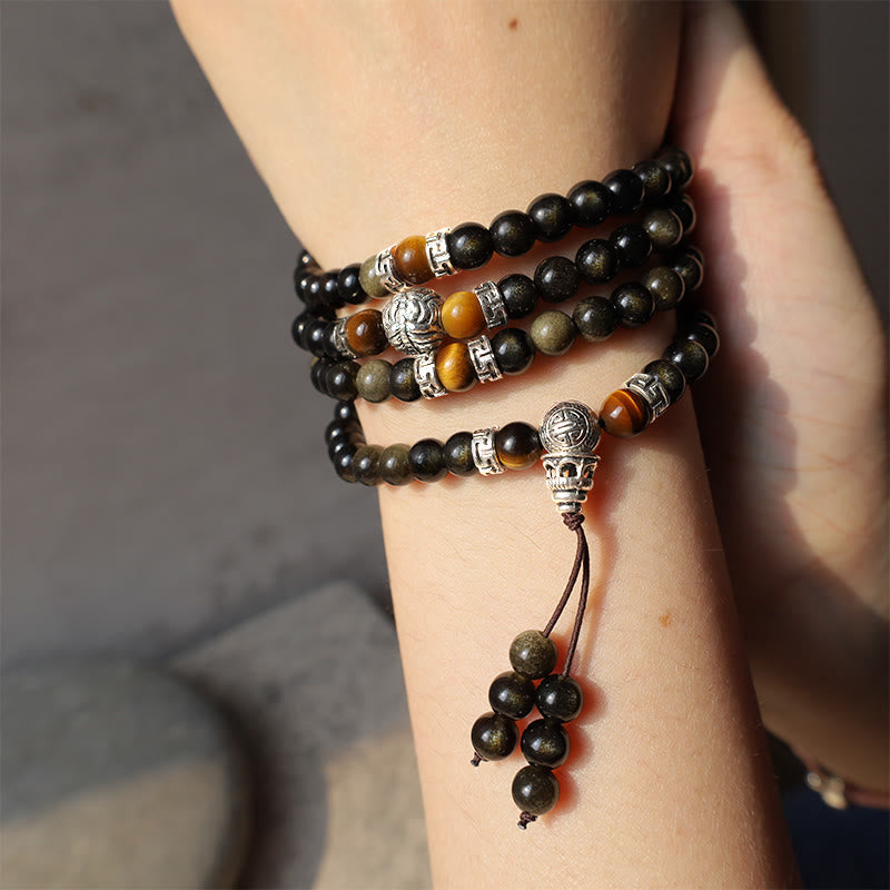 8mm Golden Obsidian Energy Bracelet Necklace for Protection