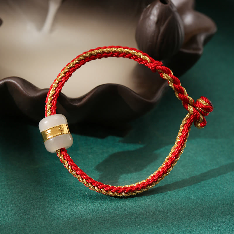999 Gold Hetian White Jade Om Mani Padme Hum Fu Luck Bracelet