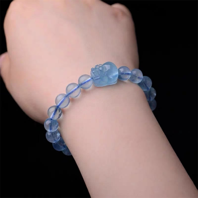 8mm Aquamarine Pixiu Serenity Healing Bracelet
