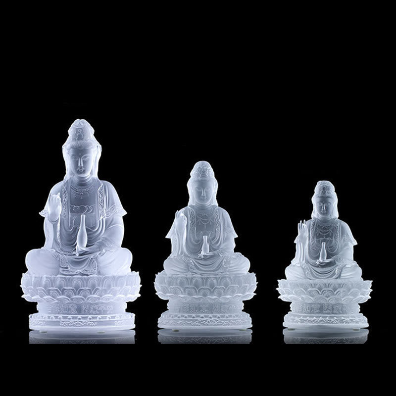 Kwan Yin Avalokitesvara Liuli Crystal Statue - 15.5cm Handmade