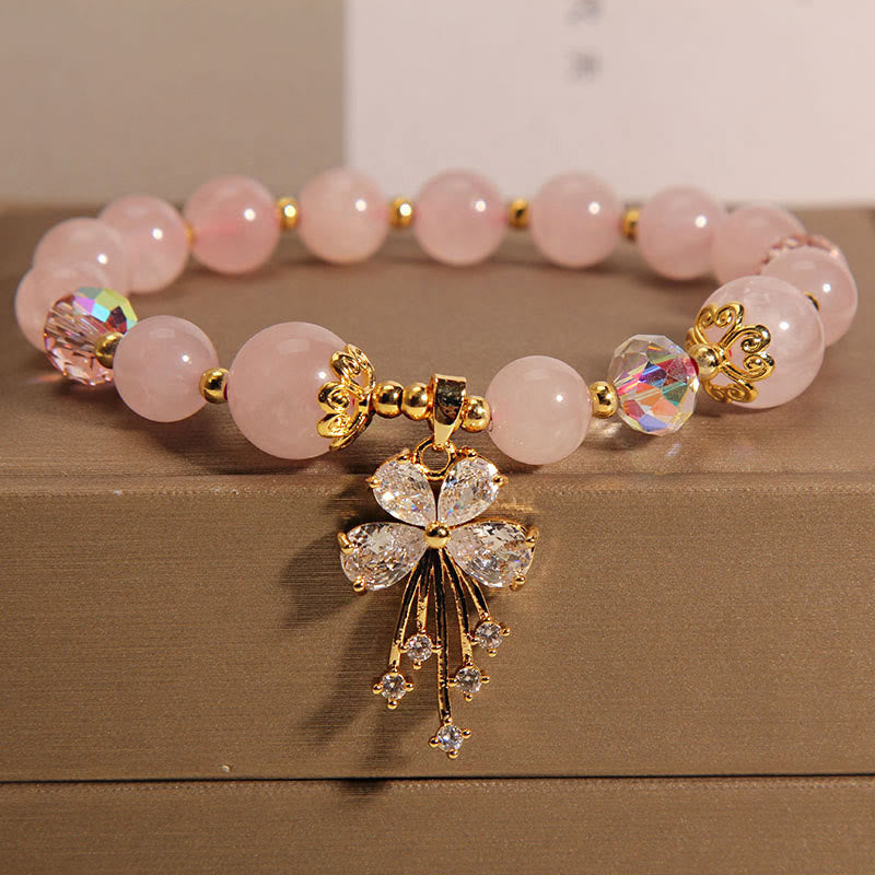 8mm Aquamarine Pink Crystal Healing Charm Bracelet