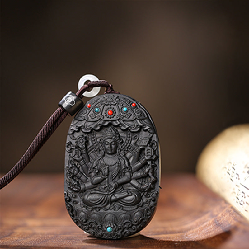 Collier en bois d'agar avec pendentif Om Mani Padme Hum et signe du zodiaque chinois