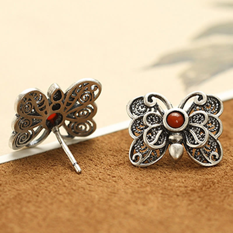 Red Agate Butterfly Ring & Earrings Set for Self-Acceptance